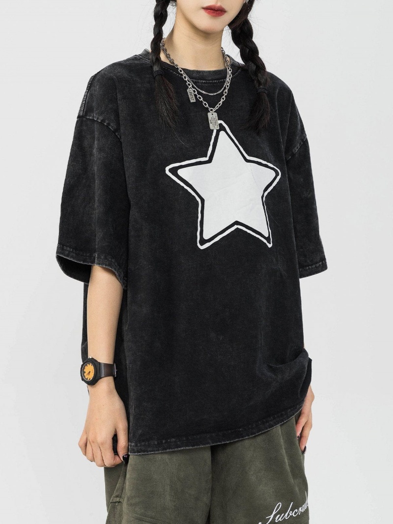 T Shirts Aelfric Eden Star Print Washed Tee Noir | CSW-72231609